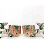 Rosa Vintage Zahnstocherhalter mit Ländermotiv aus Keramik 