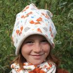 Nudefarbene Melierte Bio Nachhaltige Kinderbeanies mit Fuchs-Motiv aus Baumwolle für den für den Winter 