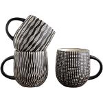 CHEHOMA - Hakama Tassen-Set - 3 große Kaffeetassen mit schönem Muster in schlichten Farben-Kaffeebecher sind mikrowellenfest und auch als Teetasse ideal - Große Becher mit breitem Henkel - Braun/weiß