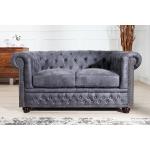 Chesterfield 2er Sofa 150cm antik grau mit Knopfheftung und Federkern
