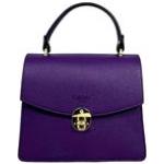 Violette Lederhandtaschen mit Reißverschluss aus Leder mit Innentaschen für Damen 