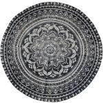 Schwarze Blumenmuster Antike Runde Jute-Teppiche 120 cm aus Textil 