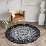 Schwarze Moderne Runde Runde Teppiche 40 cm mit Mandala-Motiv matt aus Flanell 