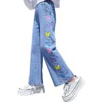 Blaue Unifarbene Streetwear Atmungsaktive Kinderschlaghosen aus Denim Handwäsche für Mädchen Größe 134 