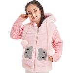 Rosa Atmungsaktive Kinderfleecejacken mit Kapuze mit Tiermotiv mit Reißverschluss aus Fleece gepolstert für Mädchen Größe 134 für den für den Winter 