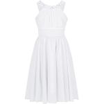 Weiße Elegante Ärmellose Kinderfestkleider mit Strass mit Reißverschluss aus Chiffon für Mädchen Größe 152 