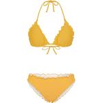 Gelbe Bikini-Tops mit Rüschen aus Denim für Damen Größe XS für den für den Sommer 