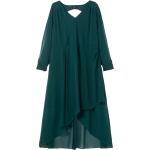 Dunkelgrüne Elegante Sheego V-Ausschnitt Chiffon-Abendkleider mit Cutwork mit Reißverschluss aus Chiffon für Damen Größe M Große Größen 