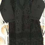 Schwarze Bestickte Stehkragen Damenkurtas mit Nieten aus Baumwolle 