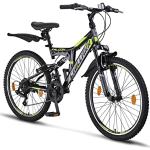 Chillaxx Bike Falcon Premium Mountainbike in 24 und 26 Zoll - Fahrrad für Jungen, Mädchen, Damen und Herren V-Bremse- 21 Gang-Schaltung - Vollfederung (24 Zoll, Schwarz-Lime V-Bremse)