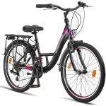 Chillaxx Bike Strada Premium City Bike in 24, 26, 28 Zoll - Fahrrad für Mädchen, Jungen, Herren und Damen - 21 Gang-Schaltung - Hollandfahrrad Citybike (24 Zoll, Schwarz-Pink V-Bremse)