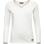 Weiße Bestickte Langärmelige Chillaz Vegane V-Shirts aus Jersey für Damen Größe L 