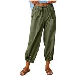 Armeegrüne Unifarbene Atmungsaktive Capri-Jeans Faded aus Softshell maschinenwaschbar für Damen Übergrößen 