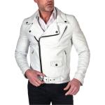 Reduzierte Weiße D'arienzo Biker-Lederjacken mit Gürtel aus Leder für Herren Übergrößen für den für den Frühling 