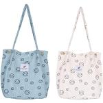 Blaue Emoji Smiley Tote Bags & Henkeltaschen aus Cord für Damen 