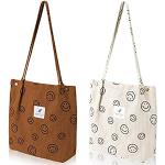 Braune Emoji Smiley Tote Bags & Henkeltaschen aus Cord für Damen 