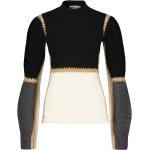 Schwarze Color Blocking Chloé Stehkragen Häkelpullover mit Puffärmeln für Damen Größe XL für den für den Herbst 