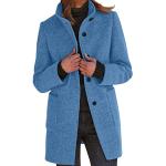 Himmelblaue Vintage Stehkragen Trenchcoats kurz mit Knopf aus Kunstfell mit Kapuze für Damen Größe L für den für den Herbst 
