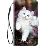 Weiße Motiv iPhone 15 Hüllen Art: Flip Cases mit Katzenmotiv mit Muster aus Leder klappbar für Herren 