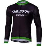 CHRISSON Essential 3XL Grün Fahrradtrikot Langarm für Herren, Atmungsaktive und Schnelltrocknende Fahrradbekleidung, Radtrikot mit Reißverschluss, Fahrrad Trikot für Männer mit 3 großen Rückentaschen