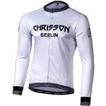 CHRISSON Essential Whiteline 4XL Weiß-Grau Fahrradtrikot Langarm für Herren, Atmungsaktive Fahrradbekleidung, Radtrikot mit Reißverschluss, Fahrrad Trikot für Männer mit 3 großen Rückentaschen
