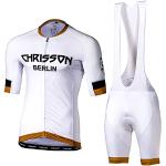 CHRISSON Essential Whiteline Gold XL Fahrradtrikot Set - Herren Kurzarm Trikot und Kurze Trägerhose mit Gel Sitzpolster, Atmungsaktive und Schnelltrocknende Fahrradbekleidung