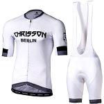 CHRISSON Essential Whiteline Grau XL Fahrradtrikot Set - Herren Kurzarm Trikot und Kurze Trägerhose mit Gel Sitzpolster, Atmungsaktive und Schnelltrocknende Fahrradbekleidung