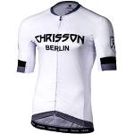 CHRISSON Essential Whiteline S Weiß-Grau Fahrradtrikot Kurzarm für Herren, Atmungsaktive Fahrradbekleidung, Radtrikot mit Reißverschluss, Fahrrad Trikot für Männer mit 3 großen Rückentaschen