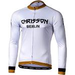 CHRISSON Essential Whiteline XL Weiß-Gold Fahrradtrikot Langarm für Herren, Atmungsaktive Fahrradbekleidung, Radtrikot mit Reißverschluss, Fahrrad Trikot für Männer mit 3 großen Rückentaschen
