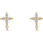 Elegante Christ Kreuzohrstecker poliert aus Gelbgold mit Diamant für Damen 