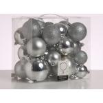 Silberne Runde Christbaumkugeln & Weihnachtsbaumkugeln matt aus Kunststoff bruchsicher 26-teilig 