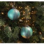 Petrolfarbene Shabby Chic Zeitzone Runde Christbaumkugeln & Weihnachtsbaumkugeln aus Glas 2-teilig 
