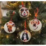 Weiße Zeitzone Christbaumkugeln & Weihnachtsbaumkugeln mit Hundemotiv 4-teilig 