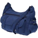 Blaue Herrenschultertaschen & Herrenshoulderbags mit Reißverschluss aus Stoff mit Innentaschen 