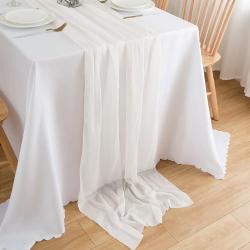 CHUQING Tischläufer Weiß,Chiffon Tischläufer Weiss,Chiffon Weiß Stoff,75 x 300 cm,Tischdeko Hochzeit Table Runner Tischdecke Weißer Dekostoff