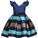 Reduzierte Blaue Vintage Midi V-Ausschnitt Druckkleider & bedruckte Kinderkleider mit Rüschen mit Reißverschluss aus Satin für Mädchen für den für den Sommer 