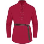Reduzierte Rote Unifarbene Langärmelige V-Ausschnitt Herrenjeanshemden aus Leinen Größe M für Festivals 