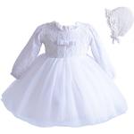 Cinda Baby-Lange Hülsen-Spitze-Tauf-Party-Kleid und Mütze 68-80 Weiß