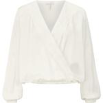Weiße Unifarbene Elegante Langärmelige Cinque V-Ausschnitt Festliche Blusen aus Satin für Damen Größe XS 