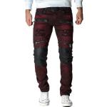 Burgundfarbene Bestickte Cipo & Baxx Ripped Jeans & Zerrissene Jeans mit Strass mit Reißverschluss aus Baumwolle für Herren 