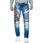 Blaue Bestickte Cipo & Baxx Slim Fit Jeans mit Reißverschluss aus Denim für Herren 