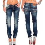 Blaue Cipo & Baxx Jeans mit dicken Nähten mit Reißverschluss aus Baumwolle für Damen Weite 30, Länge 30 