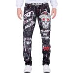 Schwarze Bestickte Ripped Jeans & Zerrissene Jeans mit Reißverschluss aus Baumwolle für Herren Weite 42, Länge 34 