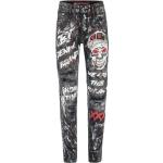 Schwarze Bestickte Streetwear Jeans mit Stickerei aus Denim für Herren Weite 33, Länge 32 