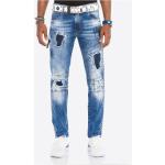 Blaue Bestickte Sportliche Jeans mit Stickerei mit Cutwork aus Baumwollmischung für Herren Weite 30, Länge 34 