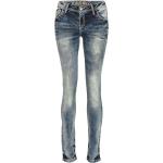 Blaue Bestickte Business Slim Fit Jeans aus Denim für Damen Größe XS Weite 29, Länge 34 