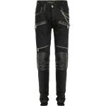 Schwarze Bestickte Sportliche Jeans mit Stickerei mit Reißverschluss aus Leder Weite 31, Länge 32 