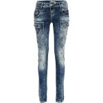 Blaue Bestickte Elegante Slim Fit Jeans mit Reißverschluss aus Denim für Herren Weite 30, Länge 34 