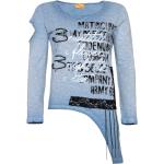 Blaue Bestickte Langärmelige Asymmetrische Pullover aus Baumwolle für Damen Größe XS 