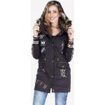 Schwarze Bestickte Casual Cipo & Baxx Jacken mit Fellkapuze mit Reißverschluss Handwäsche für Damen Größe XS 